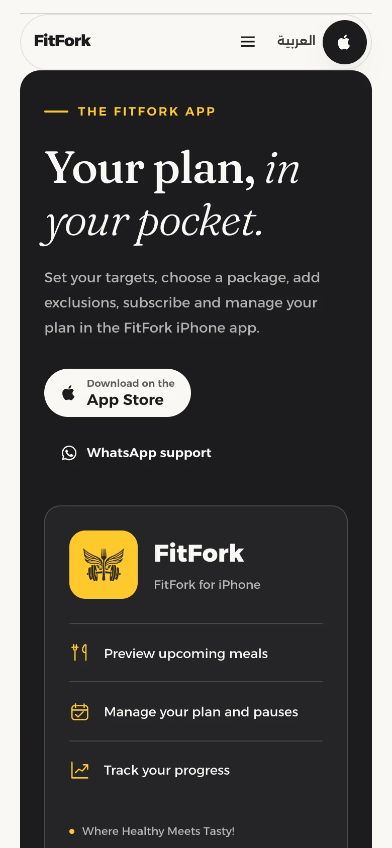 The FitFork iPhone app section: plans, pauses and progress